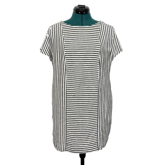 Madewell Linen Button-Back Tee Shirt Shift Dress w/ Pockets Striped Size Small - Picture 1 of 10